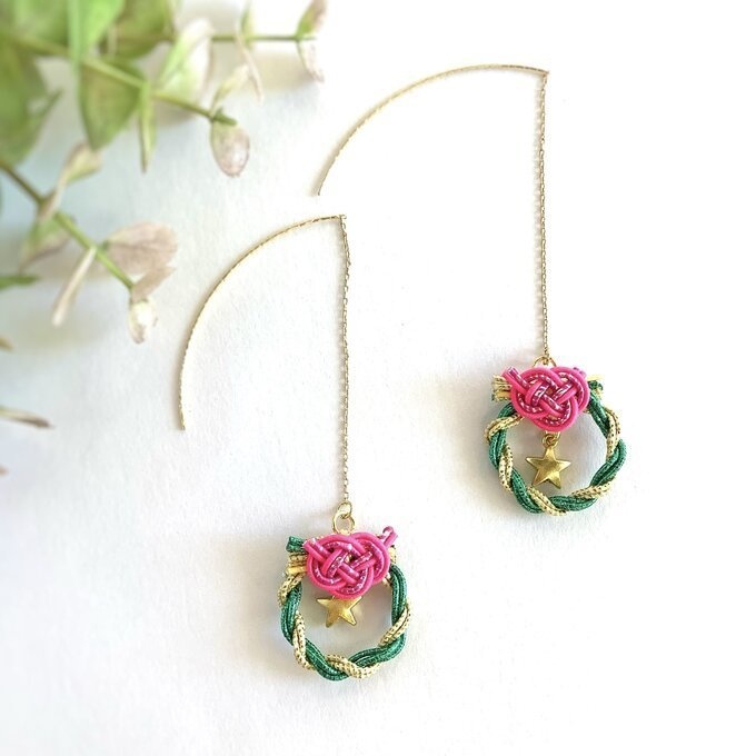 水引【ミニリース】ピアス 大人可愛い 星 クリスマス キラキラ