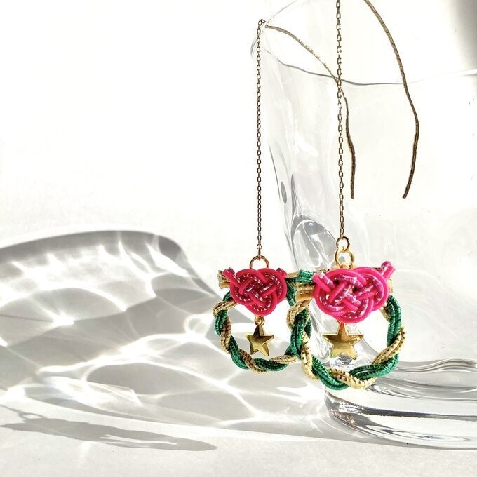 水引【ミニリース】ピアス 大人可愛い 星 クリスマス キラキラ