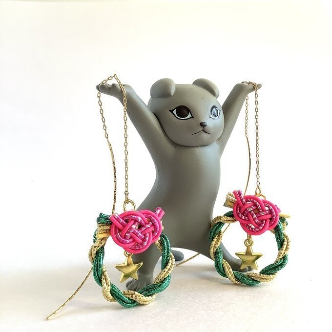 水引【ミニリース】ピアス 大人可愛い 星 クリスマス キラキラ