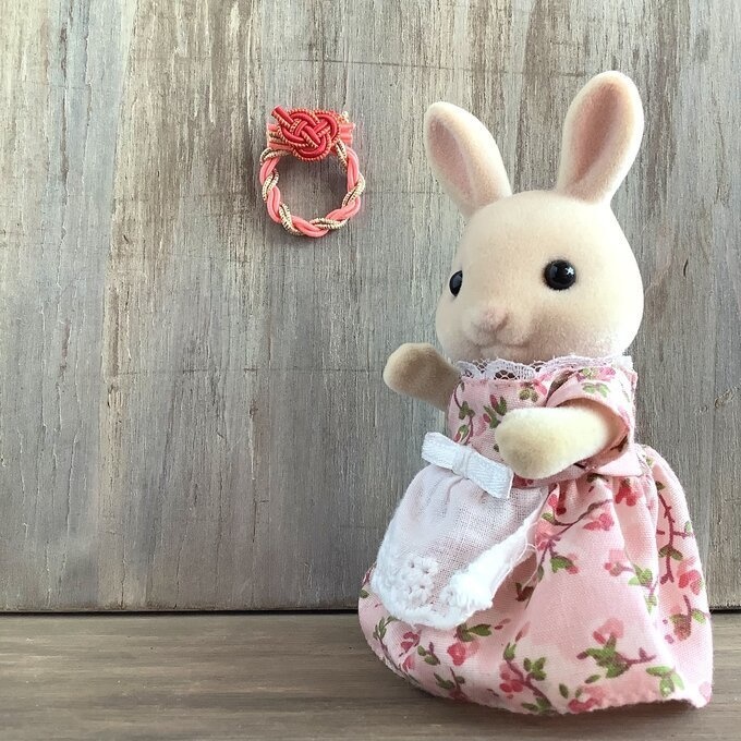 水引製 ミニミニリース 正月飾り【コーラル 金】ドールハウス ミニチュア オビツろいど シルバニア