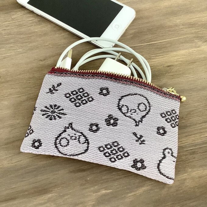 【カエルとトリさん】畳縁 ぺたんこ ミニポーチ 小銭入れ カードケース 灰桜色 ピンク 蛙 鳥 オカメインコ