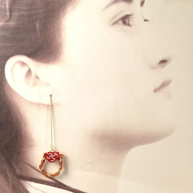 水引 ミニリース ピアス【夕焼け色】大人可愛い オレンジ ゴールド キラキラ