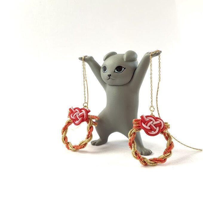 水引 ミニリース ピアス【夕焼け色】大人可愛い オレンジ ゴールド キラキラ