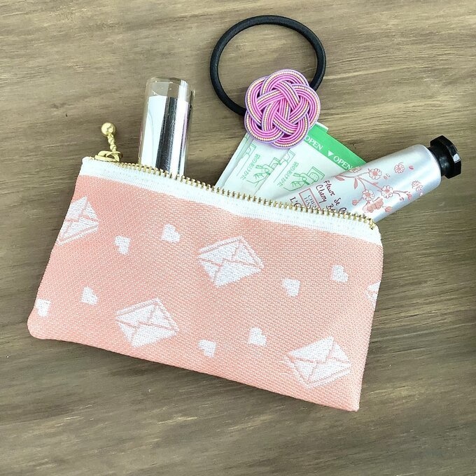 【ラブレター】畳縁 ぺたんこ ミニポーチ 小銭入れ カードケース ピーチ色 手紙 ハート