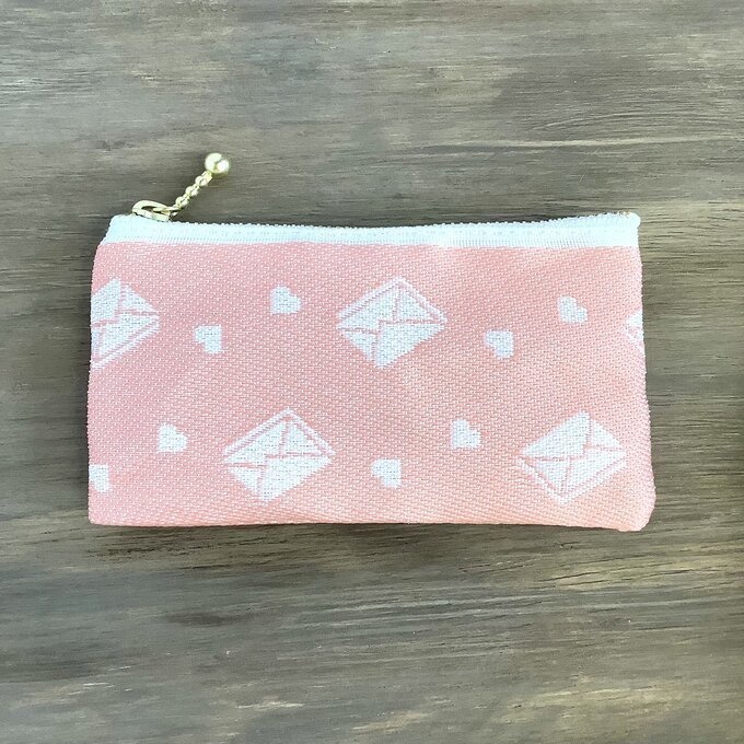 【ラブレター】畳縁 ぺたんこ ミニポーチ 小銭入れ カードケース ピーチ色 手紙 ハート