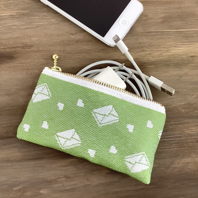 【ラブレター】畳縁 テトラ型 ペンケース メロン色 グリーン 手紙 封筒 ハート