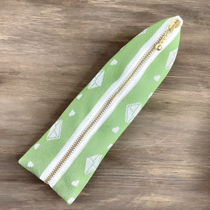 【ラブレター】畳縁 テトラ型 ペンケース メロン色 グリーン 手紙 封筒 ハート