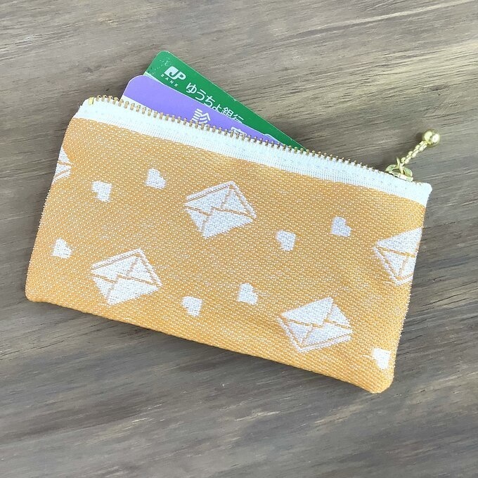 【ラブレター】畳縁 ぺたんこ ミニポーチ 小銭入れ カードケース あんず色 手紙 ハート アプリコット