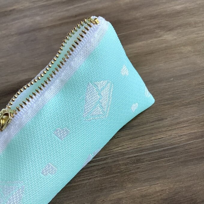 【ラブレター】畳縁 テトラ型 ペンケース ミント色 手紙 封筒 ハート 薄荷