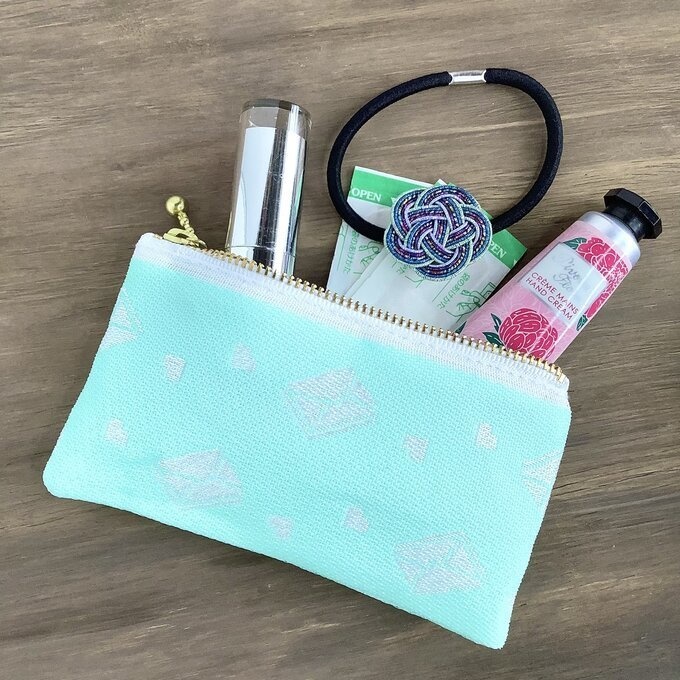 【ラブレター】畳縁 テトラ型 ペンケース ミント色 手紙 封筒 ハート 薄荷