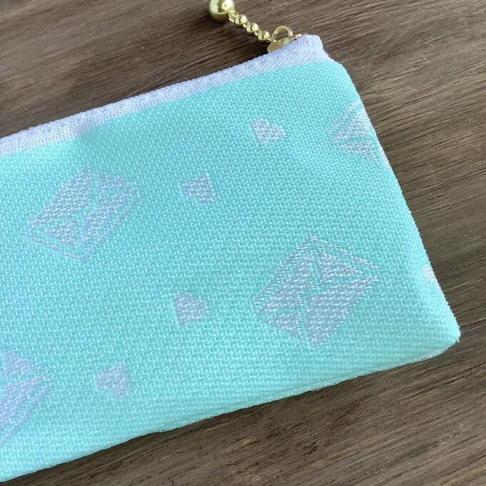 【ラブレター】畳縁 ぺたんこ ミニポーチ 小銭入れ カードケース ミント色 手紙 ハート 薄荷色