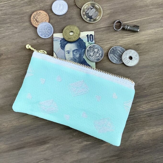 【ラブレター】畳縁 ぺたんこ ミニポーチ 小銭入れ カードケース ミント色 手紙 ハート 薄荷色