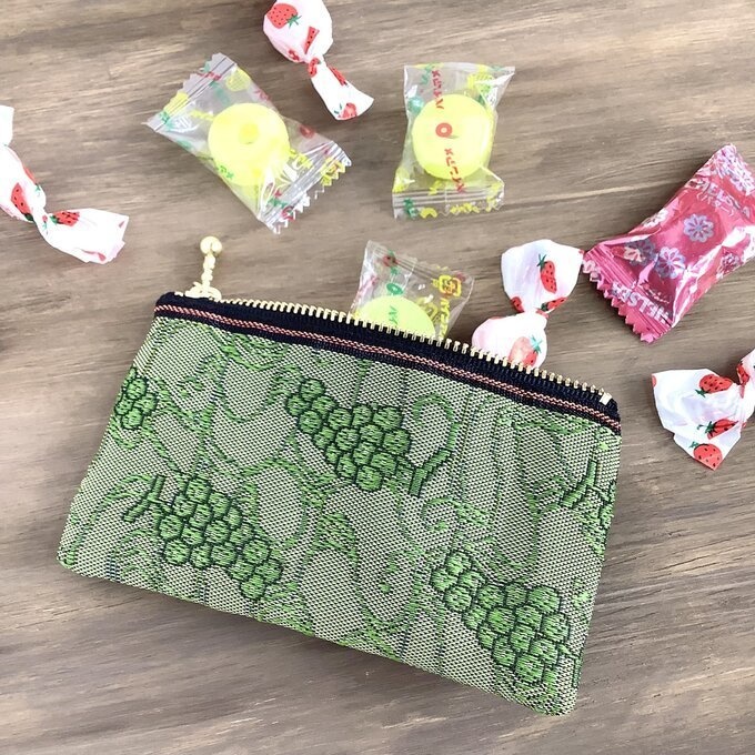 【マスカット】畳縁 ぺたんこ ミニポーチ 小銭入れ カードケース グリーン ワイン