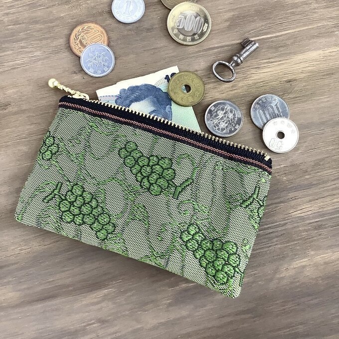 【マスカット】畳縁 ぺたんこ ミニポーチ 小銭入れ カードケース グリーン ワイン
