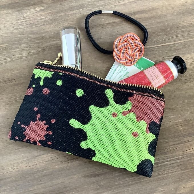 【ポロック】畳縁 ぺたんこ ミニポーチ 小銭入れ カードケース スプラッシュ ペンキ ペインティ インク 赤 ネオンカラー