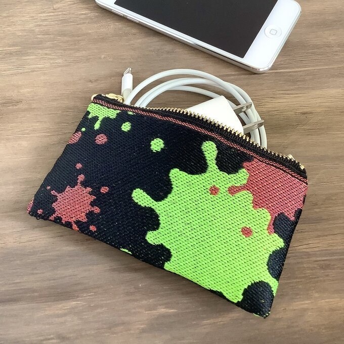 【ポロック】畳縁 ぺたんこ ミニポーチ 小銭入れ カードケース スプラッシュ ペンキ ペインティ インク 赤 ネオンカラー