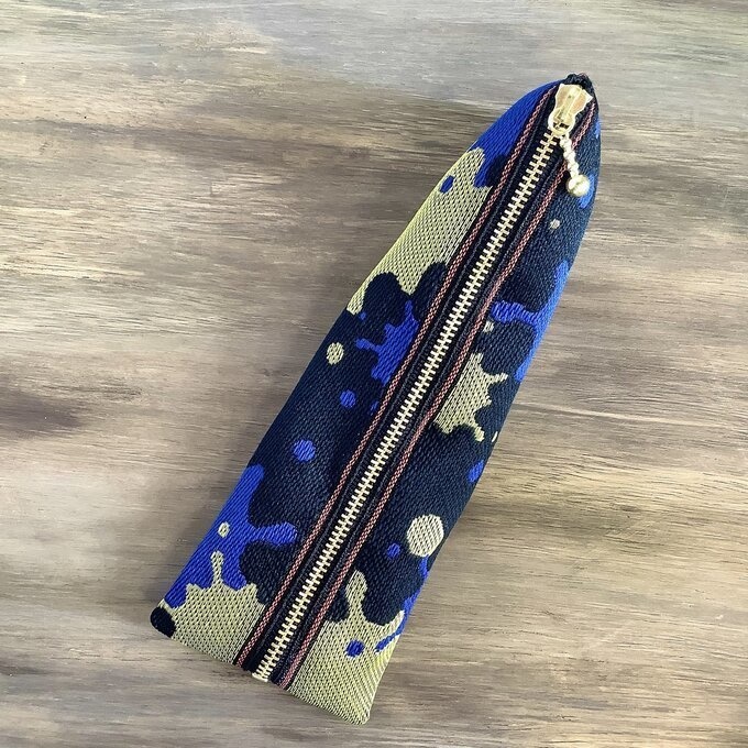 【ポロック】畳縁 テトラ型 ペンケース スプラッシュ ペンキ ペインティ インク 青 ゴールド