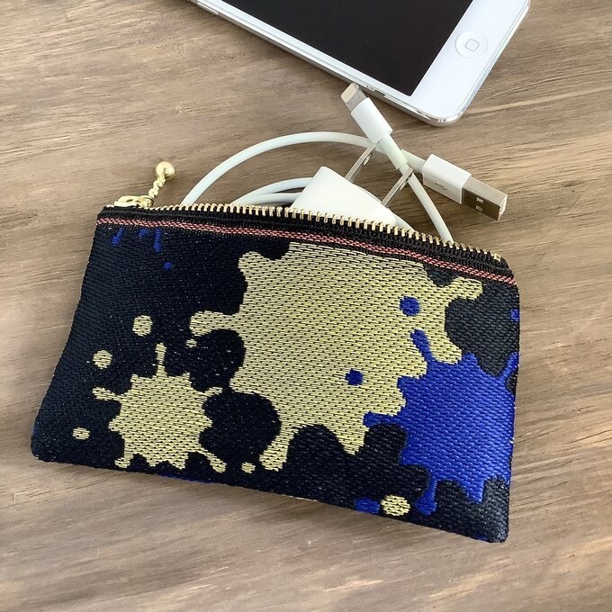 【ポロック】畳縁 テトラ型 ペンケース スプラッシュ ペンキ ペインティ インク 青 ゴールド