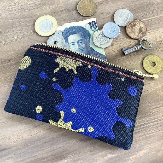 【ポロック】畳縁 ぺたんこ ミニポーチ 小銭入れ カードケース スプラッシュ ペンキ ペインティ インク 青 ゴールド