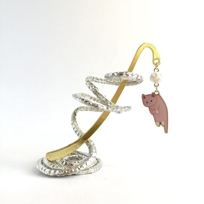 御朱印帳 しおり 水引【つままれにゃんこ】ブックマーカー ピンク 桃色