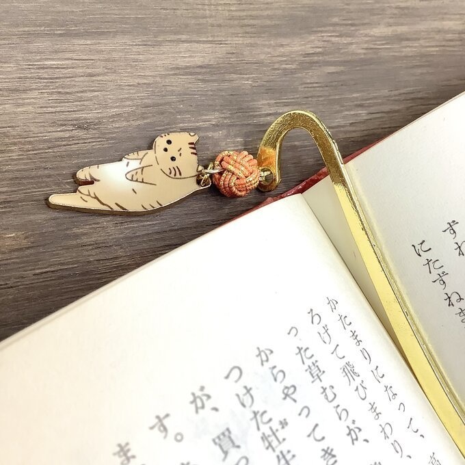 御朱印帳 しおり 水引【つままれにゃんこ】ブックマーカー トラ キジ 茶色