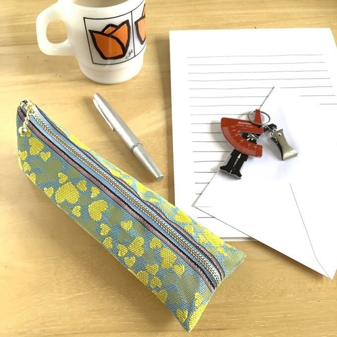 【ハート】畳縁 ぺたんこ ミニポーチ カードケース 小銭入れ 和風 黄色 水色