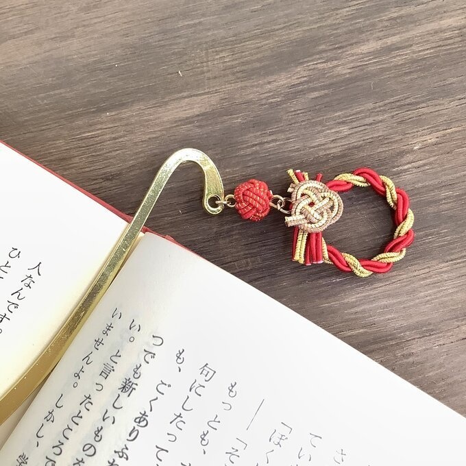 御朱印帳 しおり 水引【ミニリース】ブックマーカー 和風 手帳 赤 金