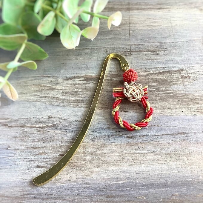 御朱印帳 しおり 水引【ミニリース】ブックマーカー 和風 手帳 赤 金