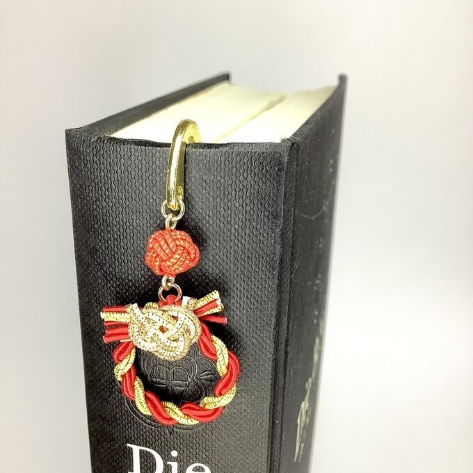 御朱印帳 しおり 水引【ミニリース】ブックマーカー 和風 手帳 赤 金