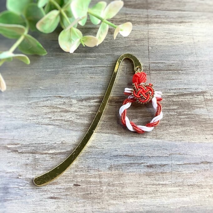 御朱印帳 しおり 水引【ミニリース】ブックマーカー 和風 手帳 赤 白