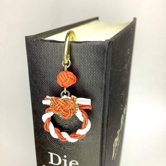 御朱印帳 しおり 水引【ミニリース】ブックマーカー 和風 手帳 赤 白