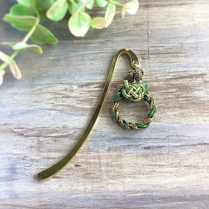 御朱印帳 しおり 水引【ミニリース】ブックマーカー 和風 手帳 金 緑