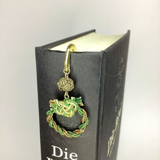 御朱印帳 しおり 水引【ミニリース】ブックマーカー 和風 手帳 金 緑