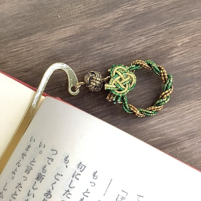 御朱印帳 しおり 水引【ミニリース】ブックマーカー 和風 手帳 金 緑