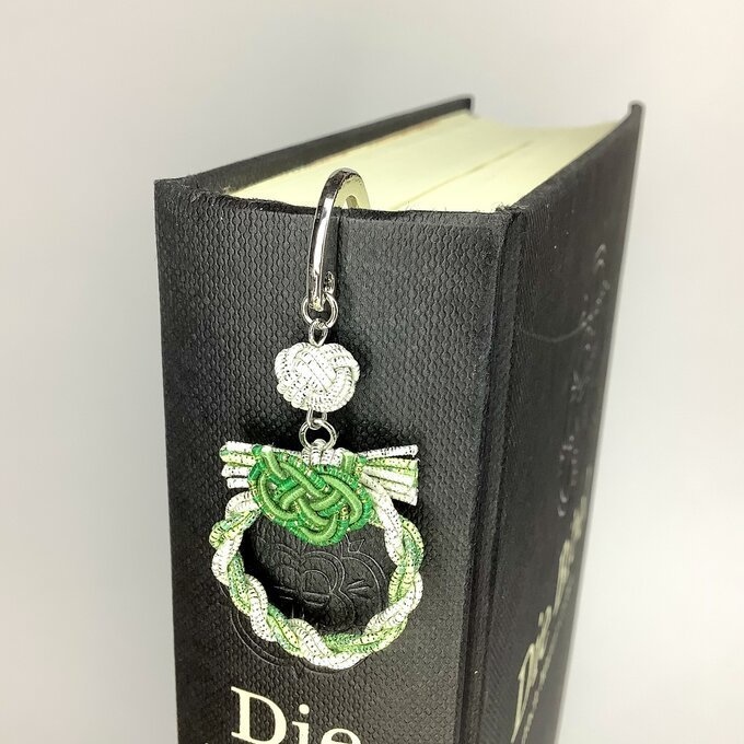 御朱印帳 しおり 水引【ミニリース】ブックマーカー 和風 手帳 シルバー グリーン