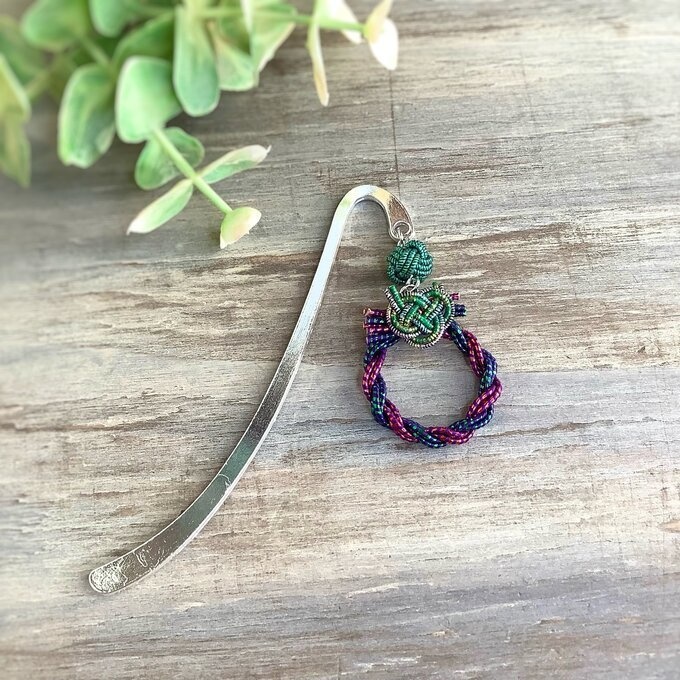 御朱印帳 しおり 水引【ミニリース】ブックマーカー 和風 手帳 キラキラ 紫 グリーン