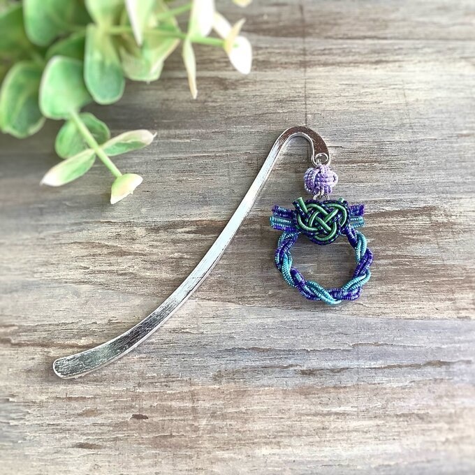 御朱印帳 しおり 水引【ミニリース】ブックマーカー 和風 手帳 ブルー