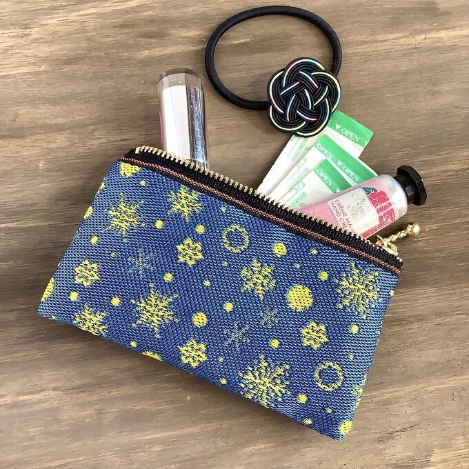 【六華】畳縁 テトラ型 ペンケース 青 黄色 雪の結晶 クリスマス