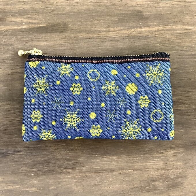 【六華】畳縁 ぺたんこ ミニポーチ カードケース 小銭入れ 青 黄色 雪の結晶 クリスマス