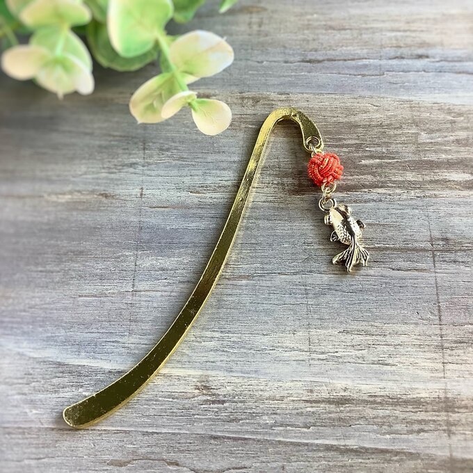 御朱印帳 しおり 水引【金魚】ブックマーカー 朱色 縁起物