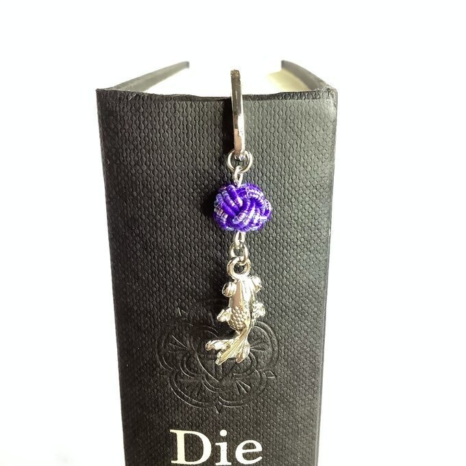 御朱印帳 しおり 水引【銀魚】ブックマーカー 金魚 青 縁起物