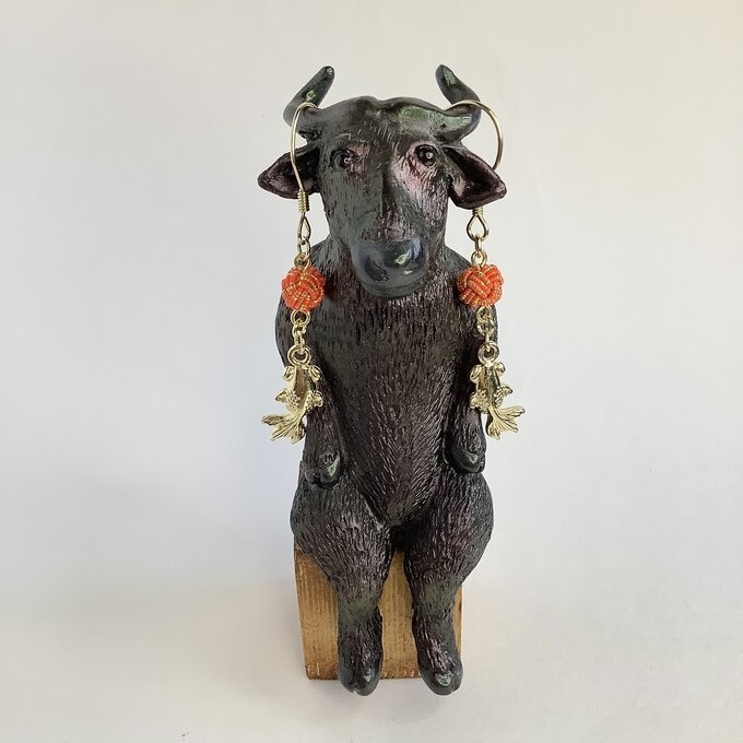 水引【金魚】ピアス 大人可愛い 朱色 ゴールド 和風