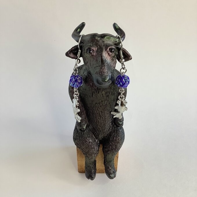 水引【銀魚】ピアス 大人可愛い 金魚 青 シルバー