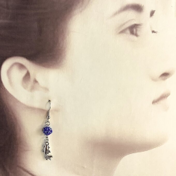 水引【銀魚】ピアス 大人可愛い 金魚 青 シルバー