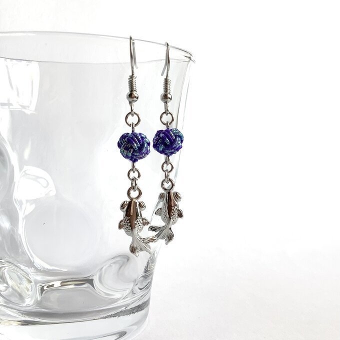 水引【銀魚】ピアス 大人可愛い 金魚 青 シルバー