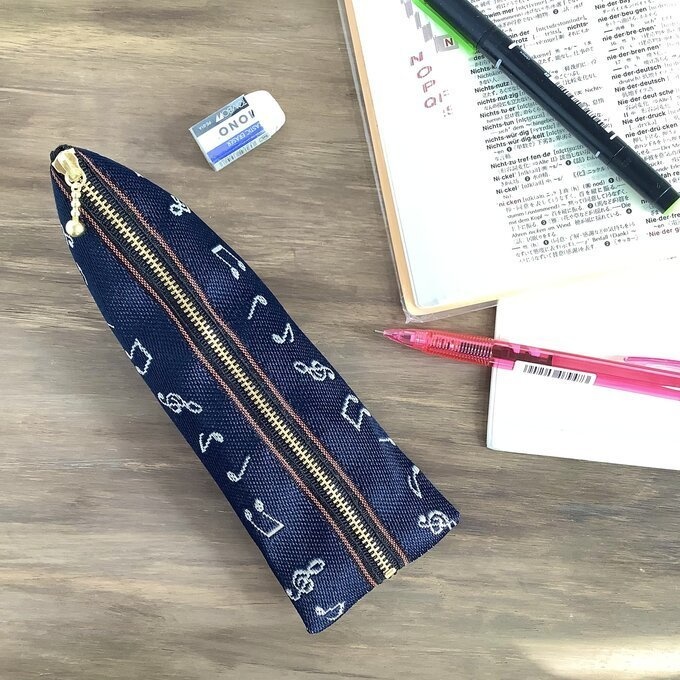 【音符】畳縁 ぺたんこ ミニポーチ カードケース 小銭入れ 藍色 白 音楽 楽譜