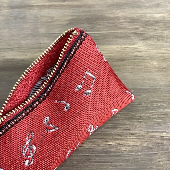 【音符】畳縁 テトラ型 ペンケース 赤 白 音楽 楽譜