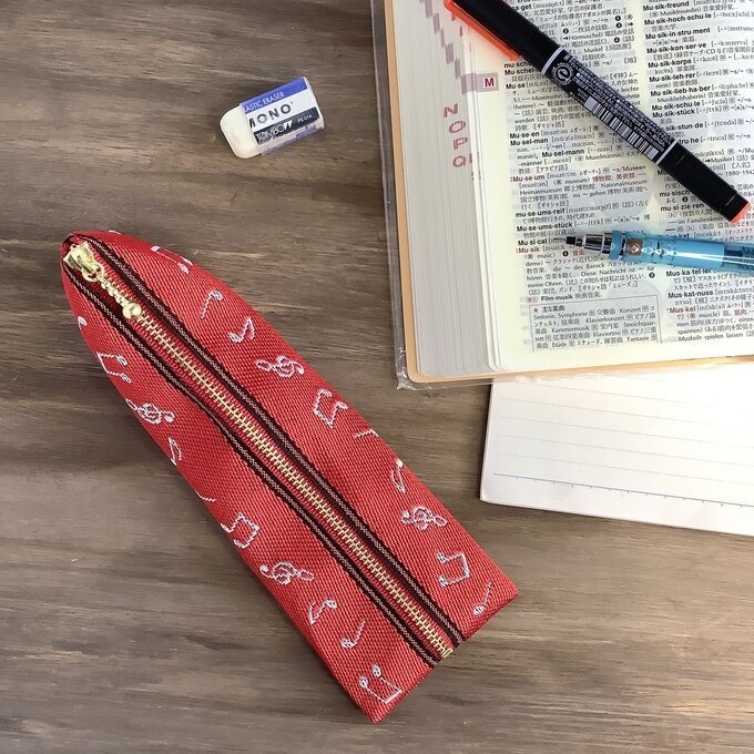 【音符】畳縁 ぺたんこ ミニポーチ カードケース 小銭入れ 赤 白 音楽 楽譜