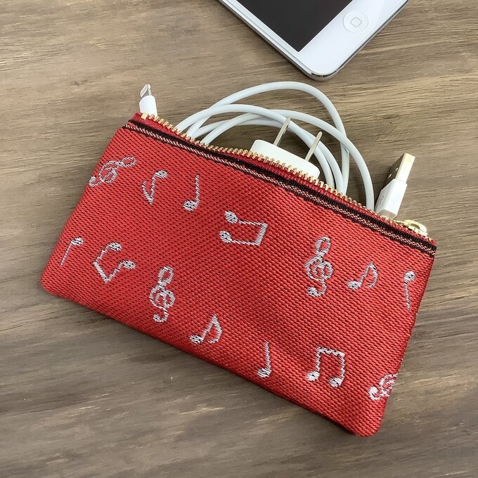 【音符】畳縁 ぺたんこ ミニポーチ カードケース 小銭入れ 赤 白 音楽 楽譜