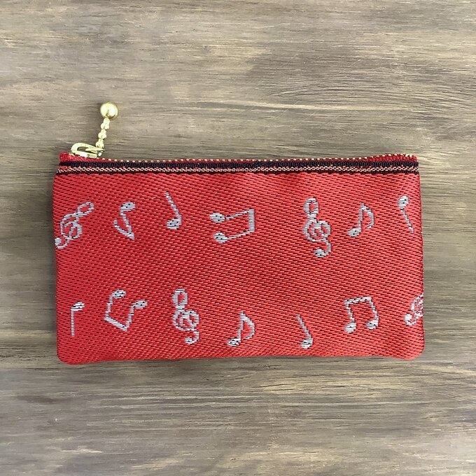 【音符】畳縁 ぺたんこ ミニポーチ カードケース 小銭入れ 赤 白 音楽 楽譜